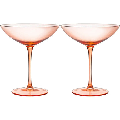 The Wine Savant Champagne Coupes 12oz Colorful Champagne Glasses, Prosecco, Mimosa Glasses Set, Cocktail Glass Set, Bar Glassware Luster Glasses (2, Orange) - Loft&Timber