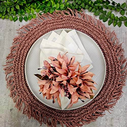 Maison Charlo Set of 4 Salmon Vintage Lilies Flower Celebration Napkin Rings - Loft&Timber