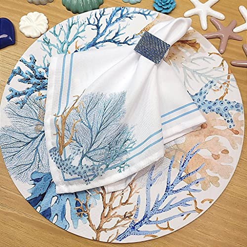 Charlo's Cloth Napkins Set of 4 Blue Coral 16" by 16" - Blue - Loft&Timber