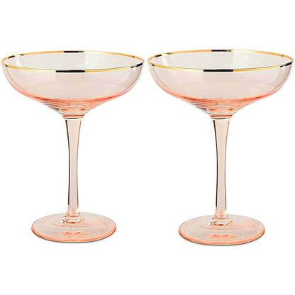 The Wine Savant Colored Blush Pink & Gilded Rim Coupe Glass, Large 9oz Cocktail & Champagne Glasses 2-Set Vibrant Color Short Gold Vintage Tumblers, No Stem Margarita, Glassware Gift Idea (Coupe) - Loft&Timber
