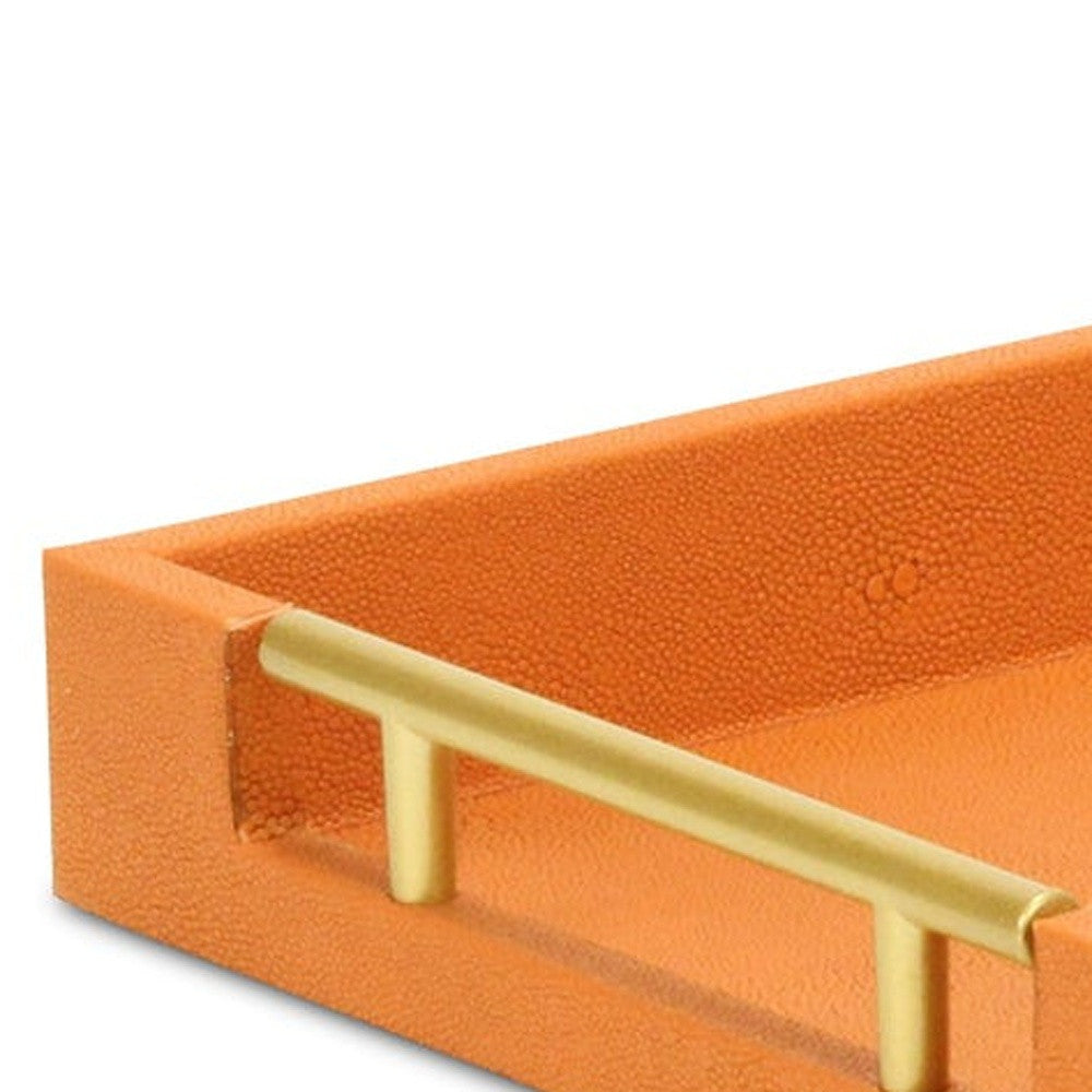 16" Orange And Gold Faux Shagreen Handmade Serving Tray With Handles - Loft&Timber