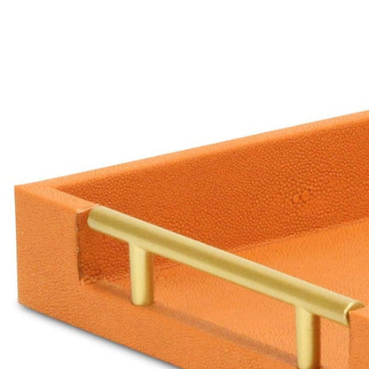 16" Orange And Gold Faux Shagreen Handmade Serving Tray With Handles - Loft&Timber