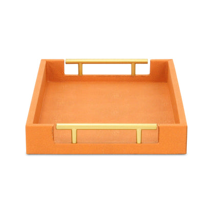 16" Orange And Gold Faux Shagreen Handmade Serving Tray With Handles - Loft&Timber