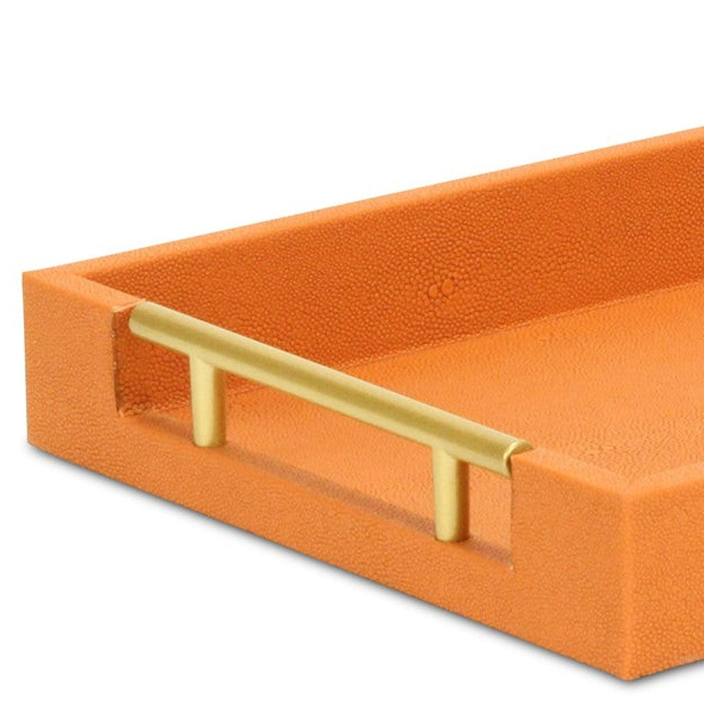 16" Orange And Gold Faux Shagreen Handmade Serving Tray With Handles - Loft&Timber