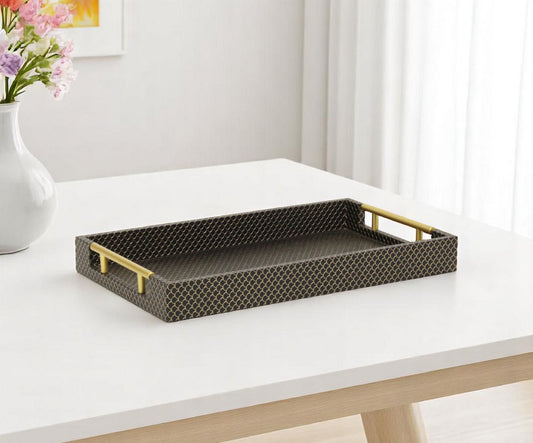 16" Black And Gold Geometric Print Handmade Serving Tray - Loft&Timber