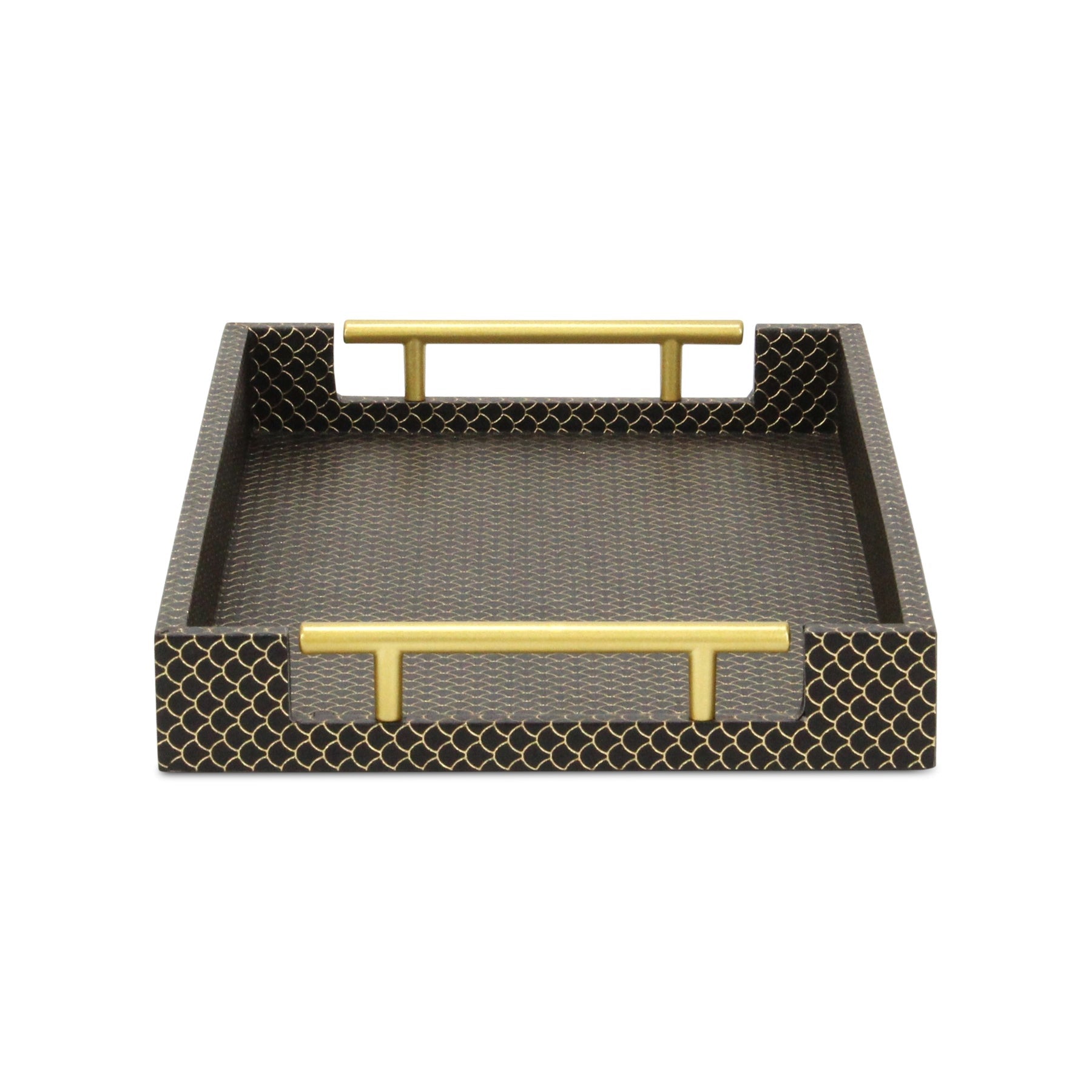 16" Black And Gold Geometric Print Handmade Serving Tray - Loft&Timber