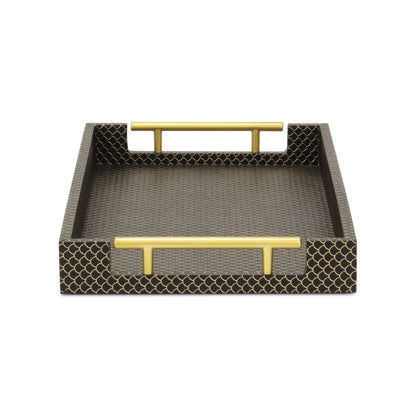 16" Black And Gold Geometric Print Handmade Serving Tray - Loft&Timber
