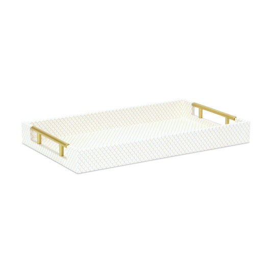 16" Ivory And Gold Geometric Print Handmade Serving Tray With Handles - Loft&Timber