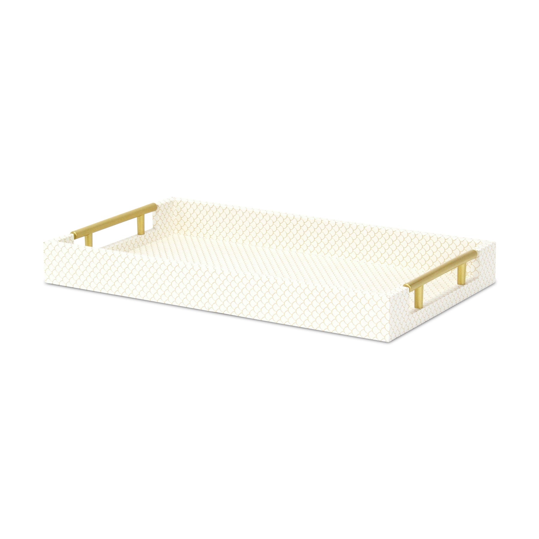 16" Ivory And Gold Geometric Print Handmade Serving Tray With Handles - Loft&Timber