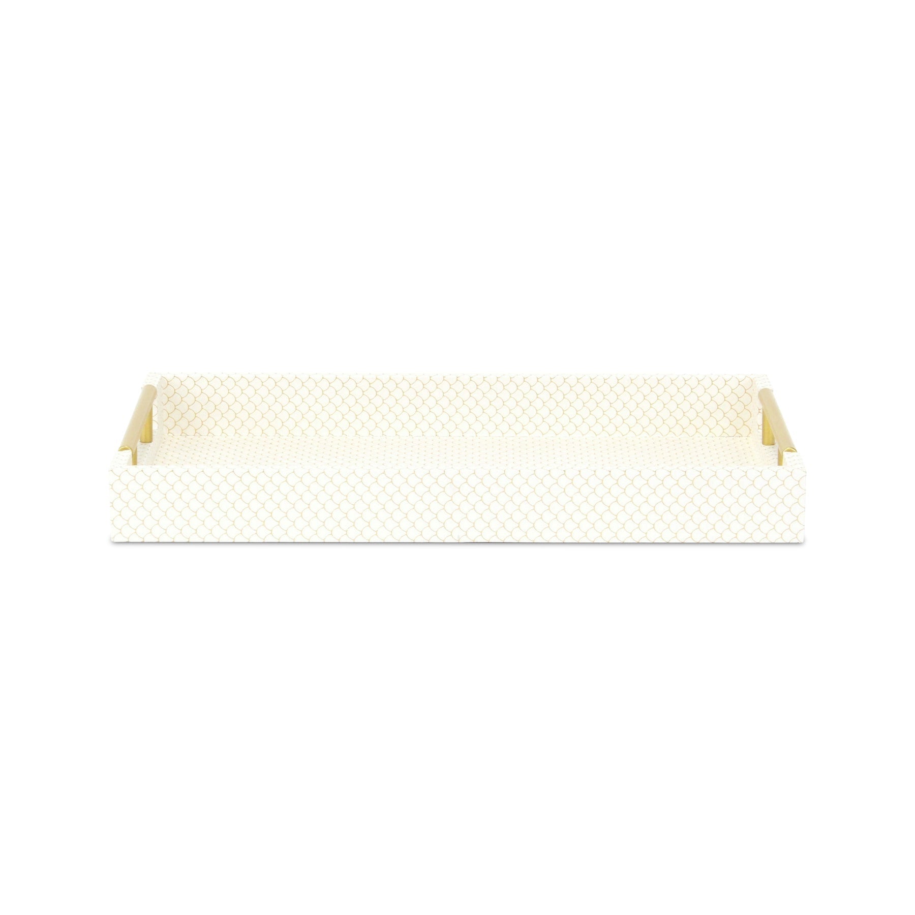 16" Ivory And Gold Geometric Print Handmade Serving Tray With Handles - Loft&Timber