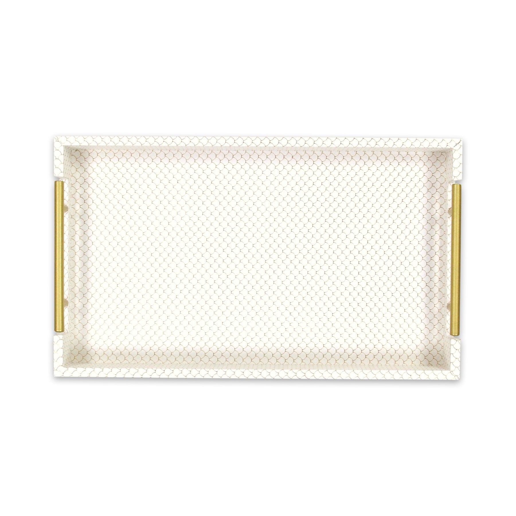 16" Ivory And Gold Geometric Print Handmade Serving Tray With Handles - Loft&Timber