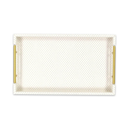 16" Ivory And Gold Geometric Print Handmade Serving Tray With Handles - Loft&Timber
