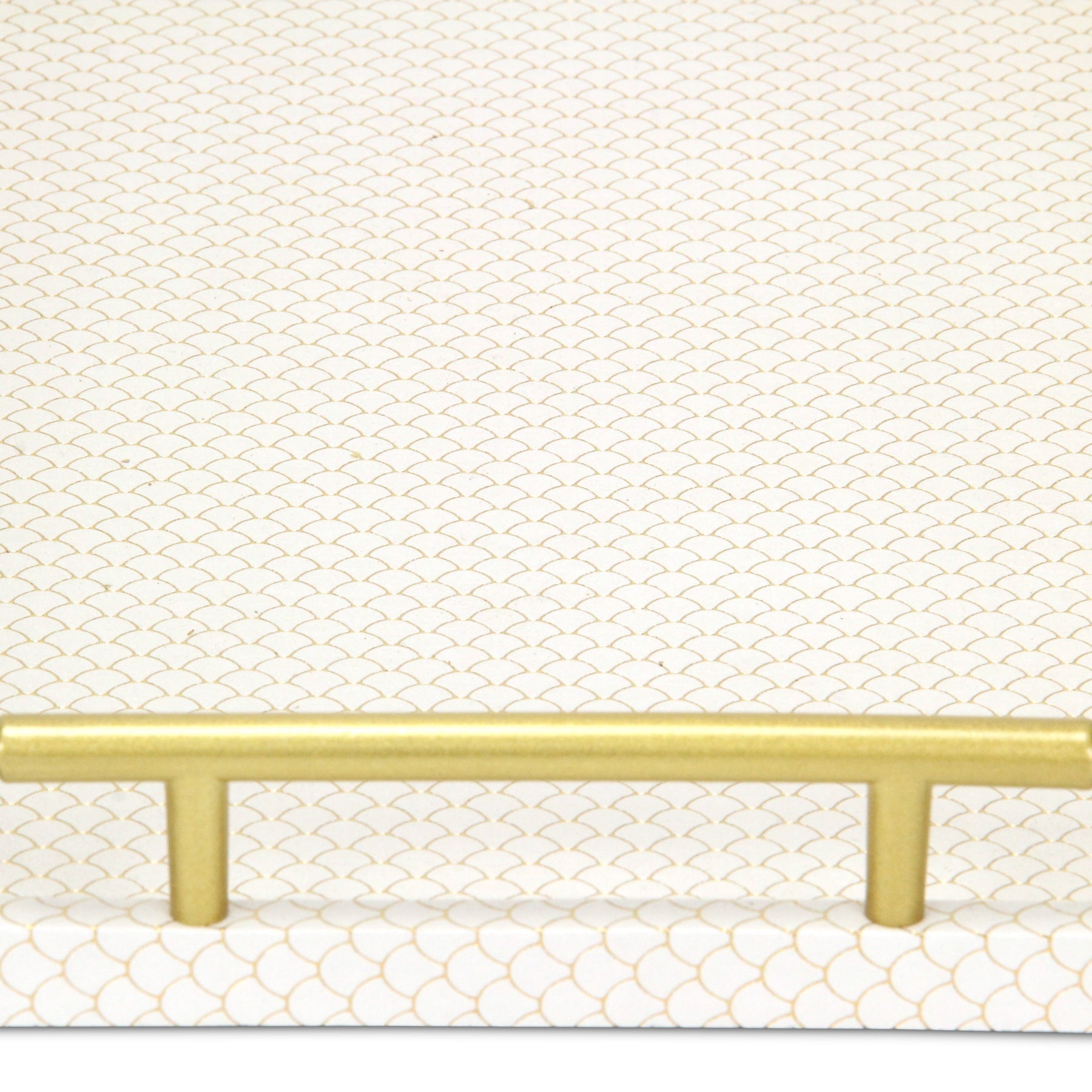 16" Ivory And Gold Geometric Print Handmade Serving Tray With Handles - Loft&Timber