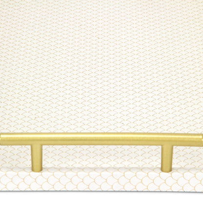 16" Ivory And Gold Geometric Print Handmade Serving Tray With Handles - Loft&Timber
