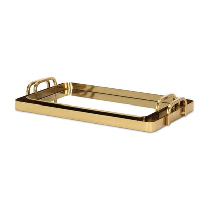 Set of Two Gold And Mirrored Glass Handmade Serving Trays - Loft&Timber