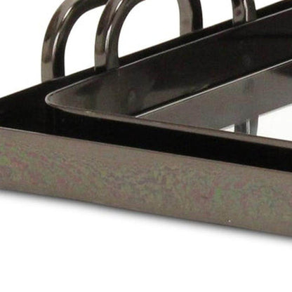 Set of Two Pewter Aluminum And Mirrored Glass Handmade Serving Trays - Loft&Timber
