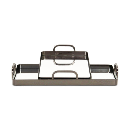 Set of Two Pewter Aluminum And Mirrored Glass Handmade Serving Trays - Loft&Timber