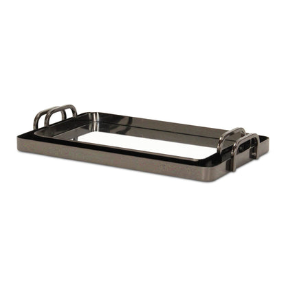Set of Two Pewter Aluminum And Mirrored Glass Handmade Serving Trays - Loft&Timber