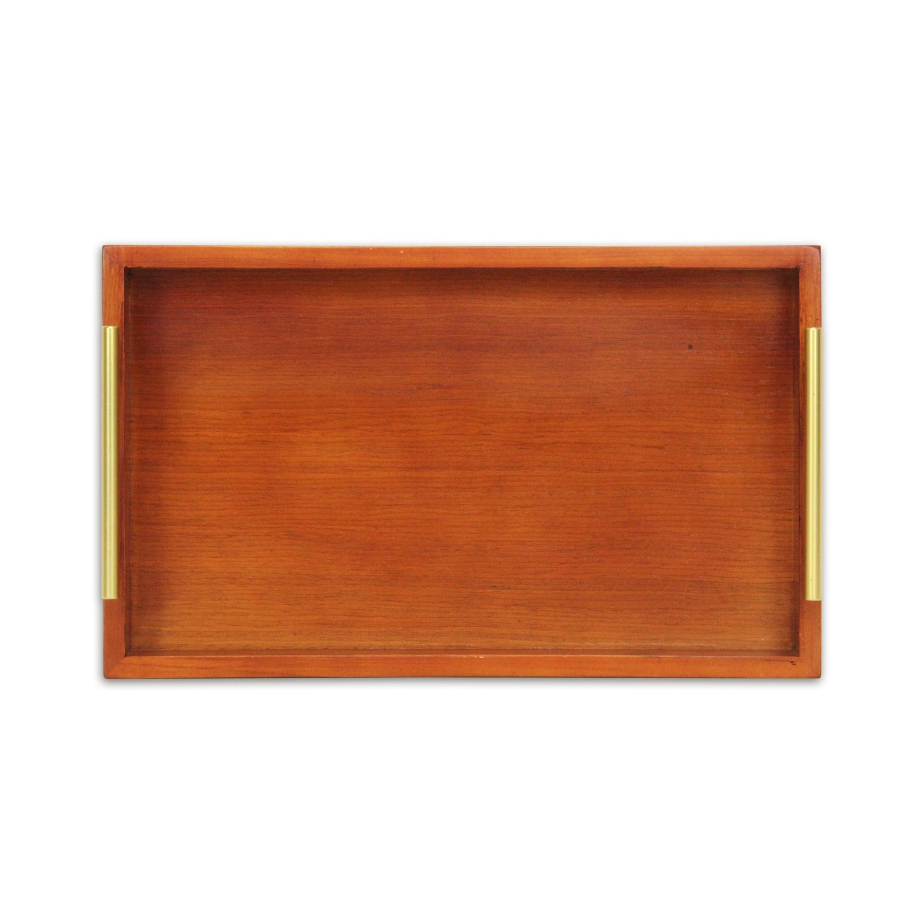 16" Brown And Gold Solid Wood Handmade Serving Tray With Handles - Loft&Timber