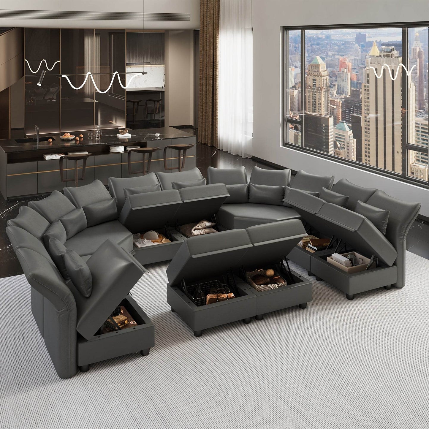 Faux Leather Modular Sectional Sofa - Loft&Timber