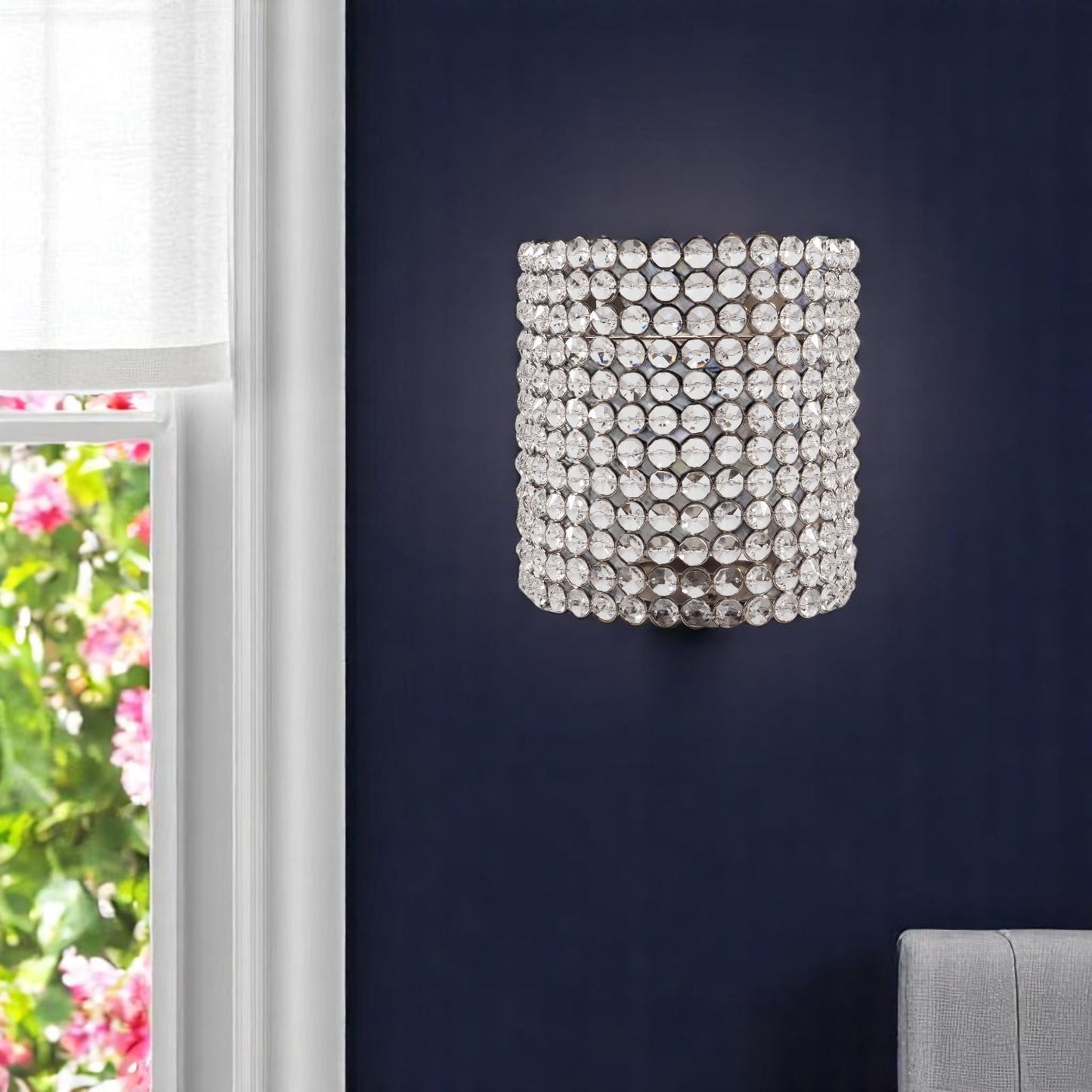8" Clear And Silver Bejeweled Crystal Wall Sconce Candle Holder - Loft&Timber