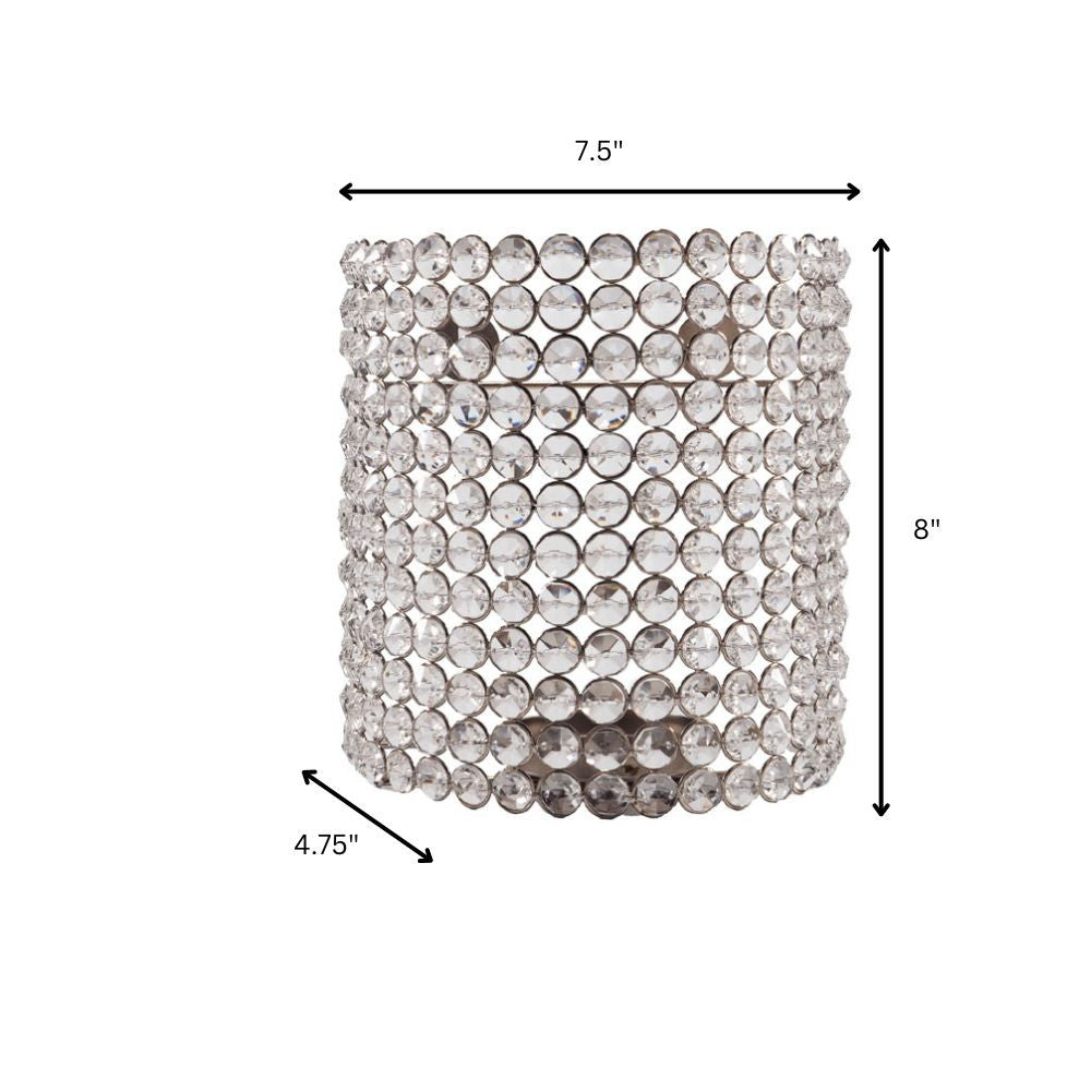 8" Clear And Silver Bejeweled Crystal Wall Sconce Candle Holder - Loft&Timber