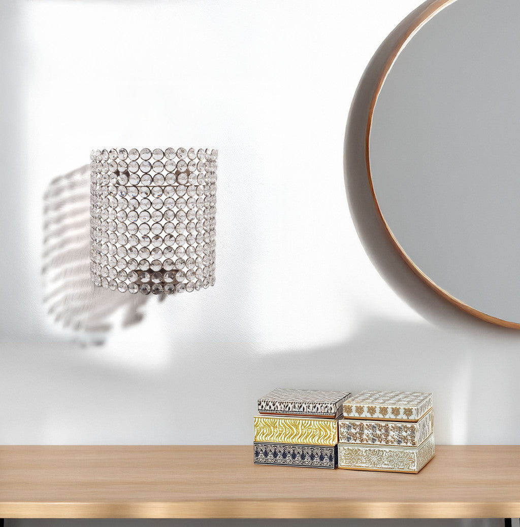 8" Clear And Silver Bejeweled Crystal Wall Sconce Candle Holder - Loft&Timber