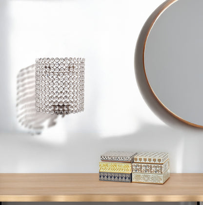 8" Clear And Silver Bejeweled Crystal Wall Sconce Candle Holder - Loft&Timber