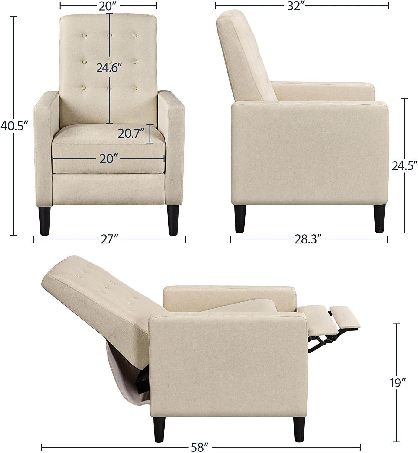 Fabric Recliner Chair Mid-Century Modern - Loft&Timber