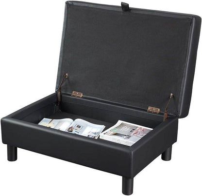 Sectional Sofa, L-Shape Faux Leather Sectional Sofa Couch Set with Chaise, Ottoman, 2 Toss Pillows.（Black） - Loft&Timber