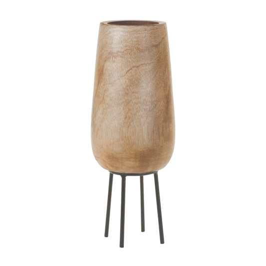 15" Brown Round Wood Floor Vase - Loft&Timber