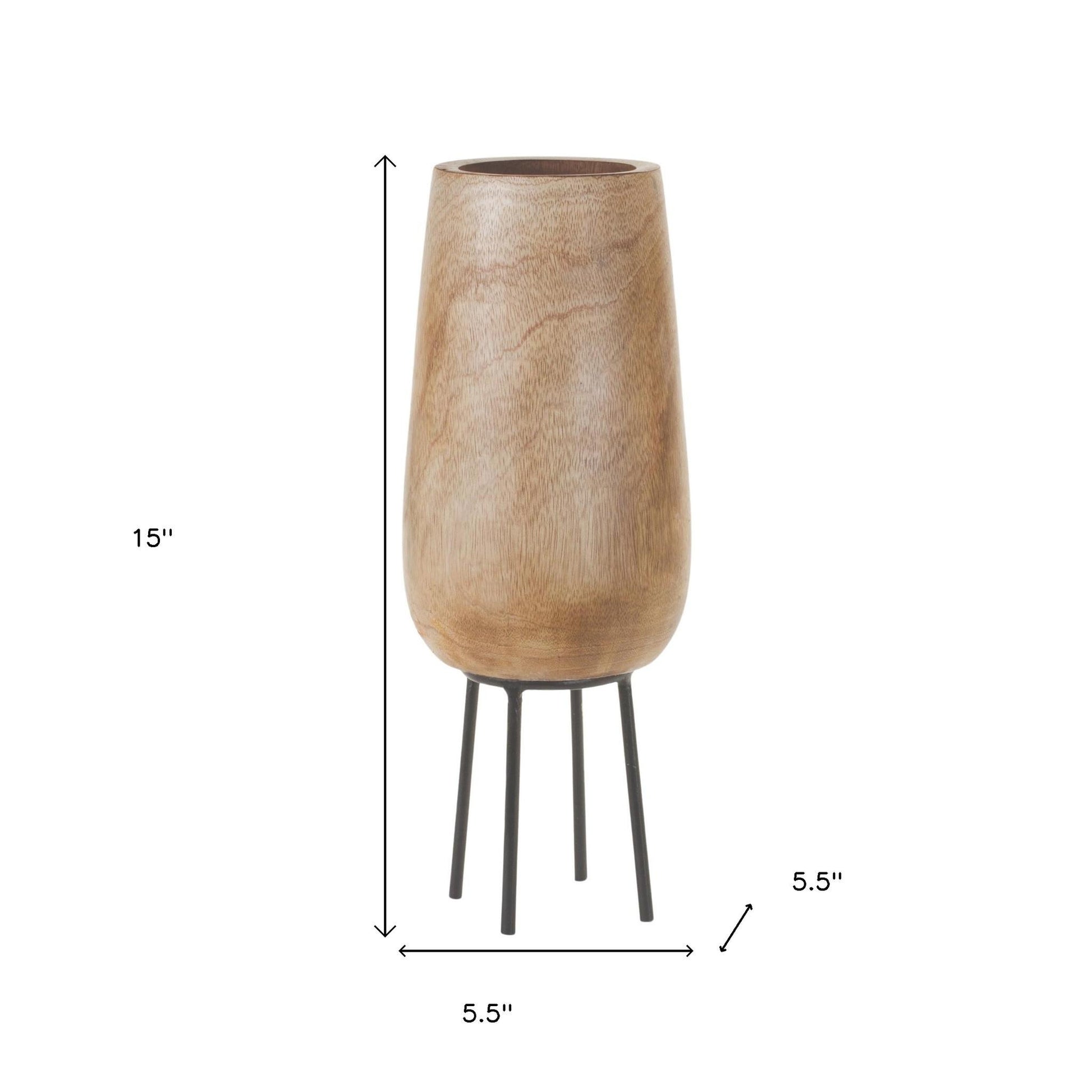 15" Brown Round Wood Floor Vase - Loft&Timber