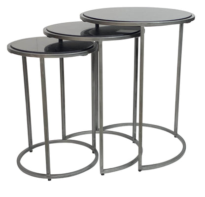 Set of Three Black and Gray Marble and Iron Round Frame Nested Tables - Loft&Timber