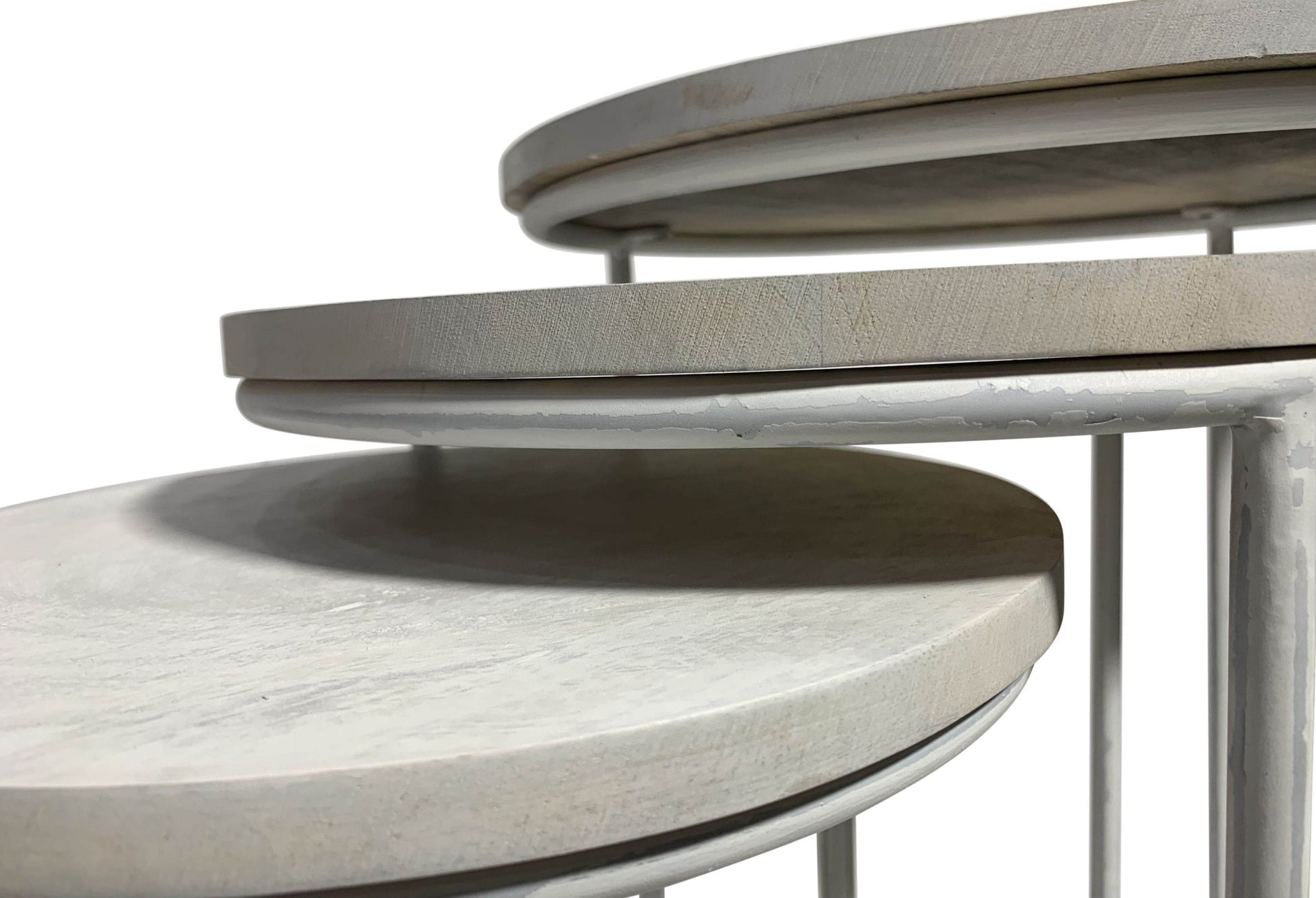 Set of Two White Solid Wood and Metal Round Frame Nested Tables - Loft&Timber