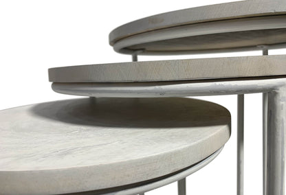 Set of Two White Solid Wood and Metal Round Frame Nested Tables - Loft&Timber