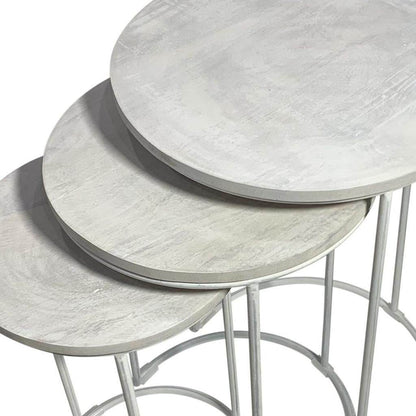 Set of Two White Solid Wood and Metal Round Frame Nested Tables - Loft&Timber