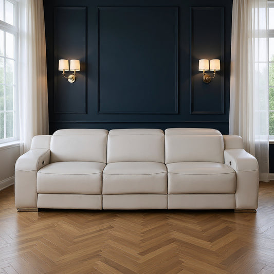 103" Light Gray Italian Leather Reclining USB Sofa-0