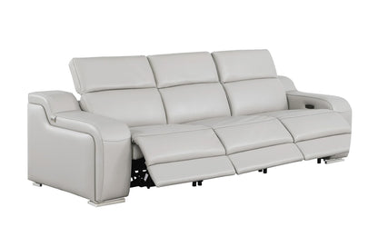 103" Light Gray Italian Leather Reclining USB Sofa-3