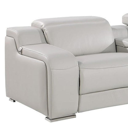 169" Light Gray Italian Leather Reclining USB Sofa-4