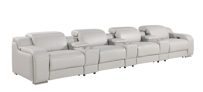 169" Light Gray Italian Leather Reclining USB Sofa-1