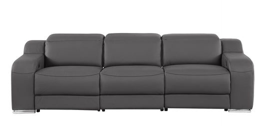 103" Dark Gray Italian Leather Reclining USB Sofa-1