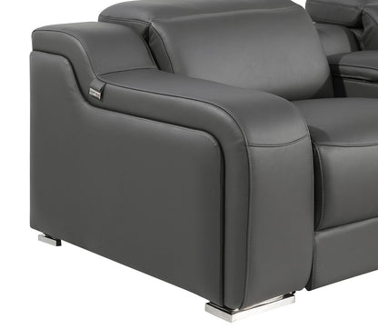 103" Dark Gray Italian Leather Reclining USB Sofa-5