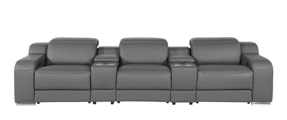 129" Dark Gray Italian Leather Reclining USB Sofa-1