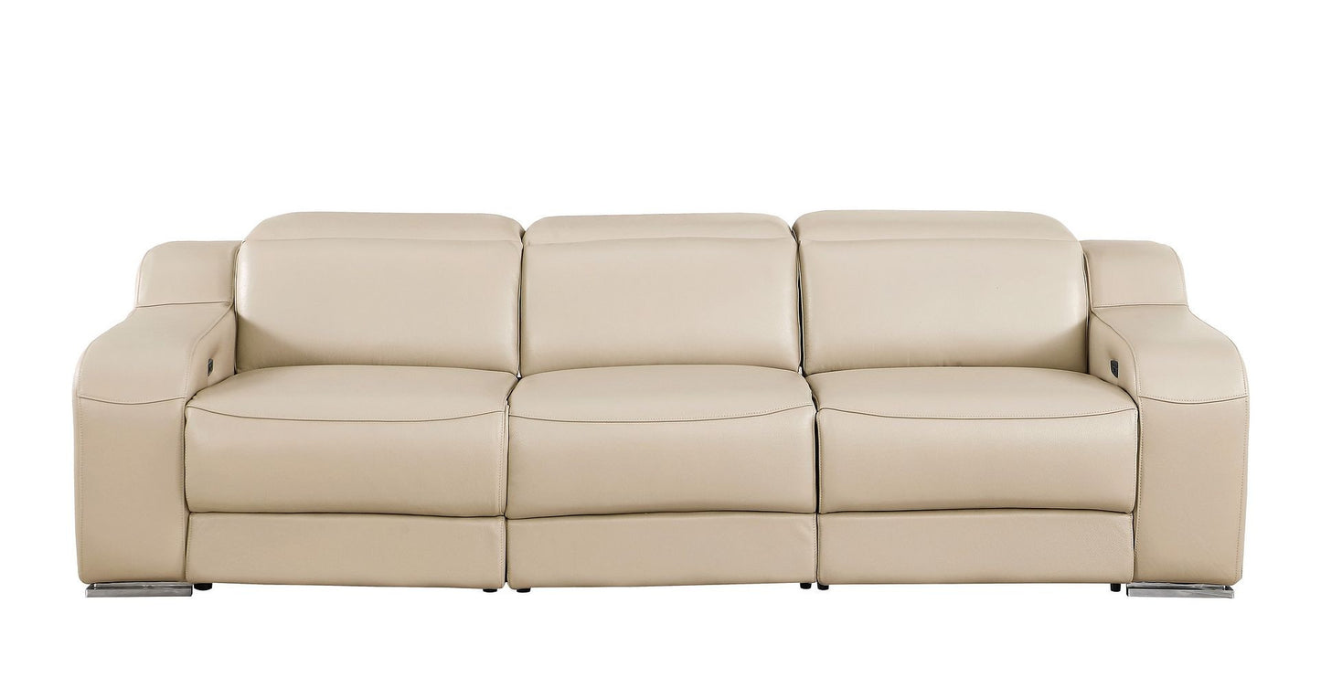 103" Beige Italian Leather Reclining USB Sofa-1