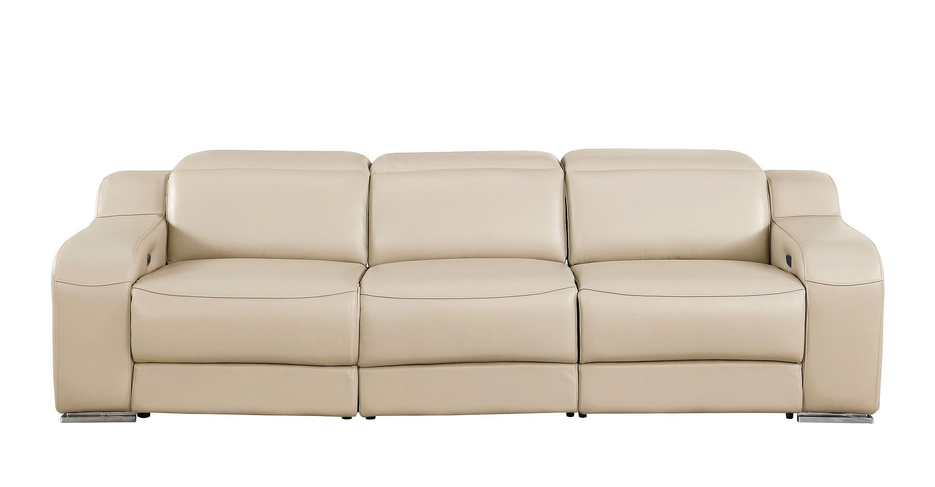103" Beige Italian Leather Reclining USB Sofa-1