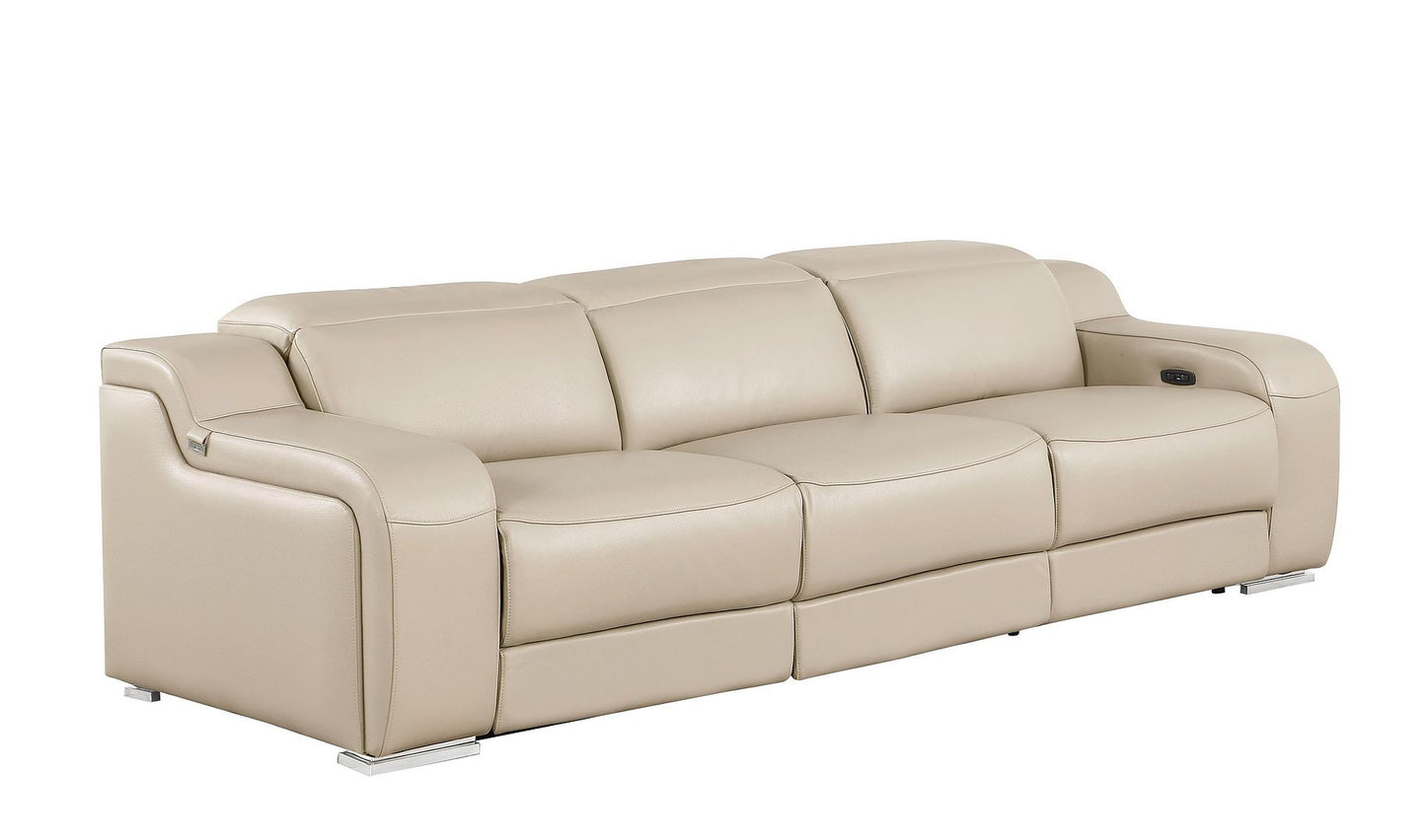103" Beige Italian Leather Reclining USB Sofa-2