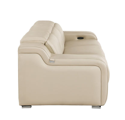 103" Beige Italian Leather Reclining USB Sofa-3
