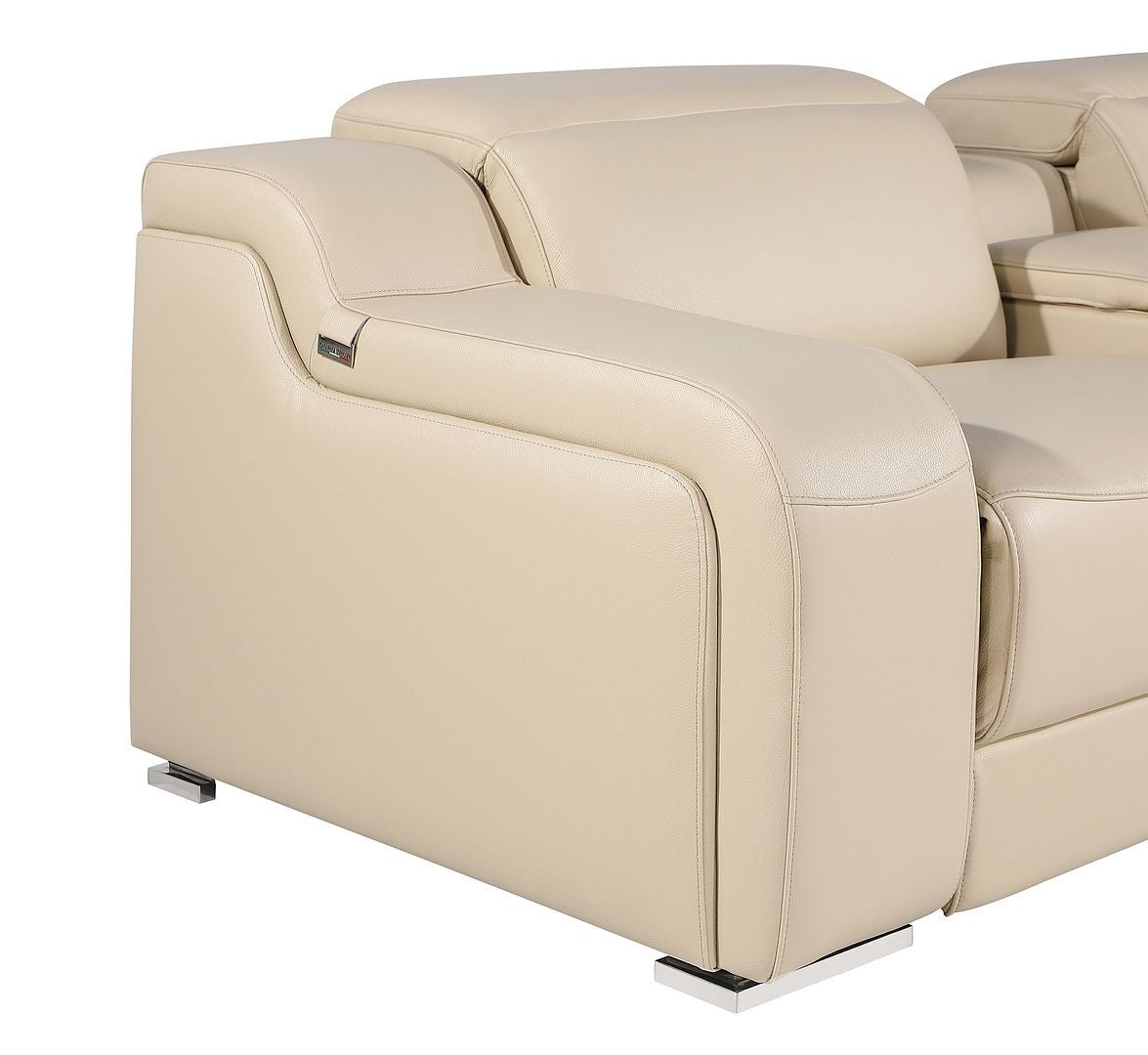 103" Beige Italian Leather Reclining USB Sofa-4