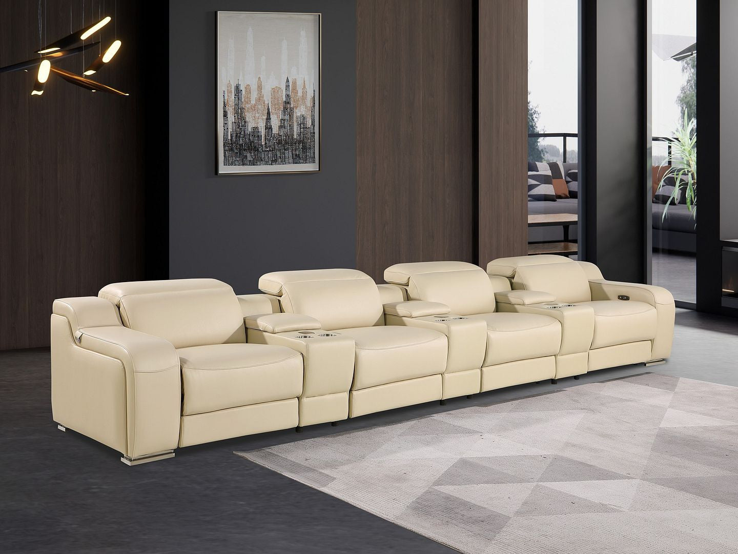 169" Beige Italian Leather Reclining USB Sofa-8