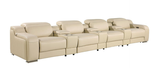 169" Beige Italian Leather Reclining USB Sofa-1